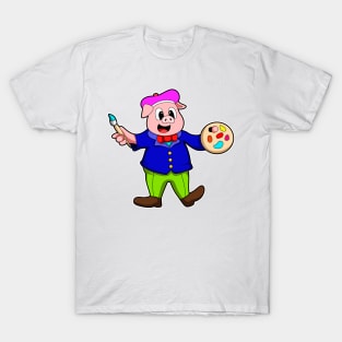 Pig as Painter with Brush & Paint T-Shirt